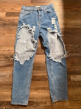 Vibrant Light Blue Ripped Boyfriend Jeans